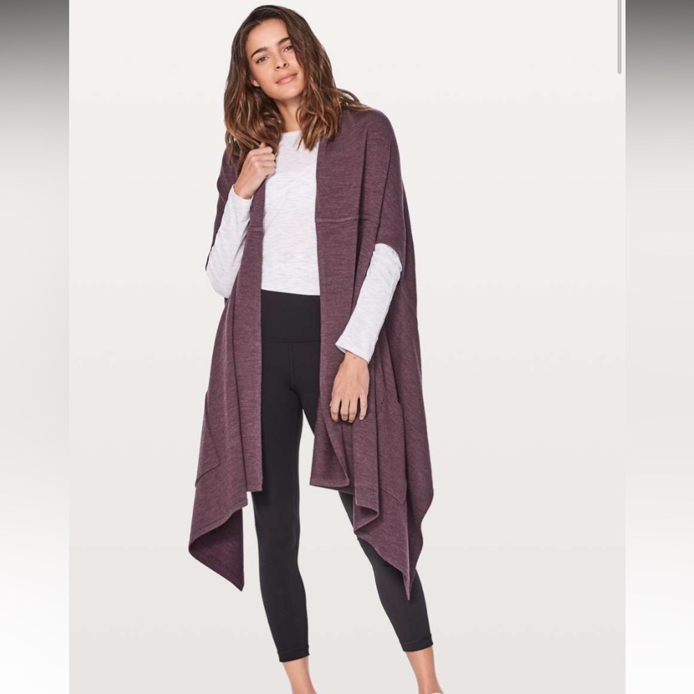 Lululemon Live Freely Wrap Heathered Black Cherry 100% Merino Wool Shawl O/S